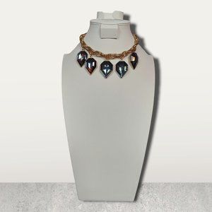 💖💖GOLD TONE CHAIN LINK COLLAR NECKLACE W/ BLUE GRAY ARROW SHAPED CRYSTALS